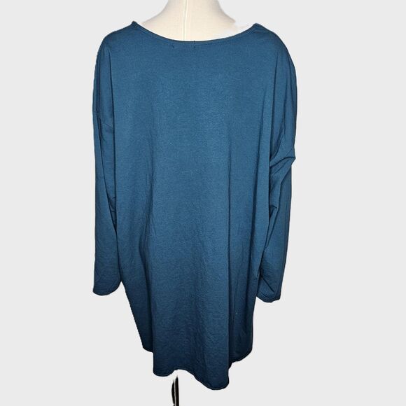Made in Italy Cotton Star Tunic Top Blue Sequin Silk Hem Asymmetrical Hem XL NWT - Picture 5 of 7